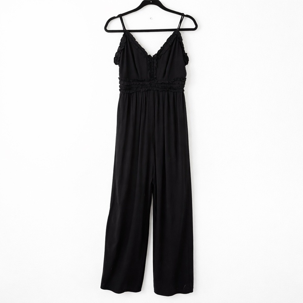 Altar'd State Black Ruffle Wide Leg Jumpsuit Women XL Y2K Boho Spaghetti Strap - Picture 3 of 7